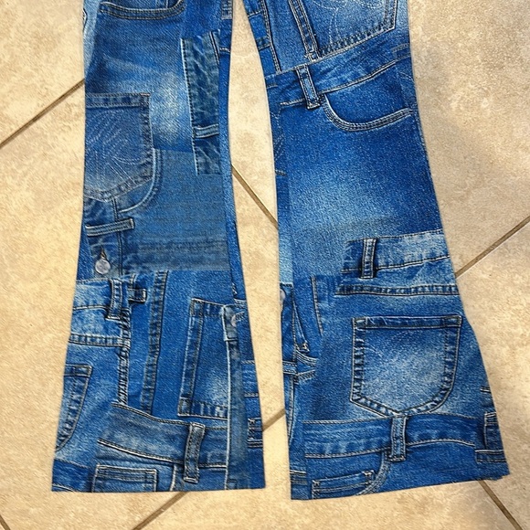 New! Generation Kiss Dolls Kill Harper Faux Denim Flare Leggings Pants S Rave - Picture 5 of 10